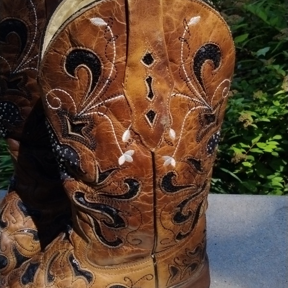 CORRAL A2840 - WOMEN'S INLAY EMBROIDERY AND STUDS BROWN SQUARE TOE  BOOT size 9 - Picture 5 of 16